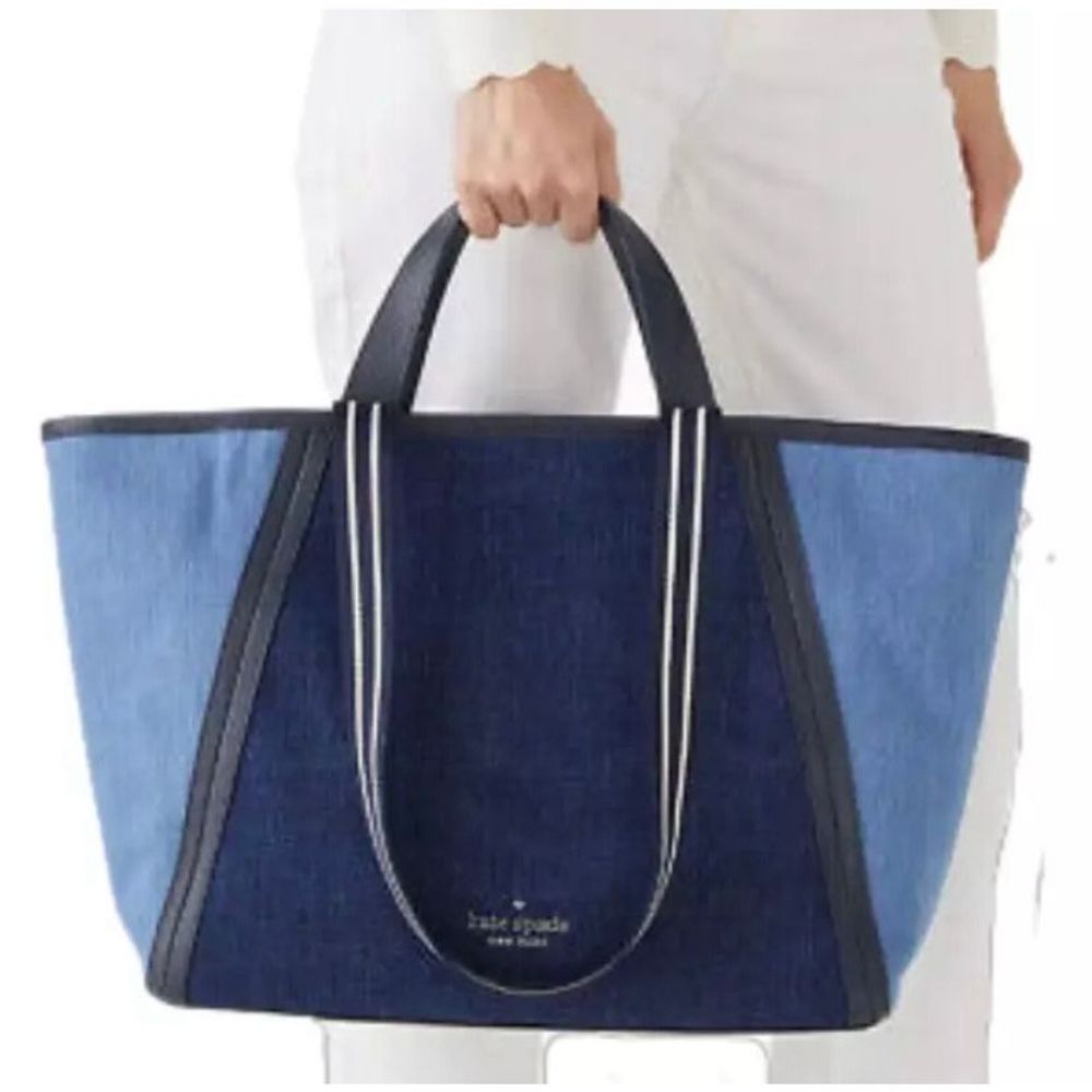 New Kate Spade Rosie Tote Bag Colorblock Denim In Blue Multi - Picture 1 of 13